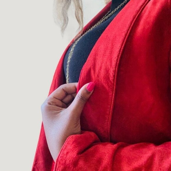 Danier red leather suede vintage oversized  blazer women size small - Picture 9 of 15